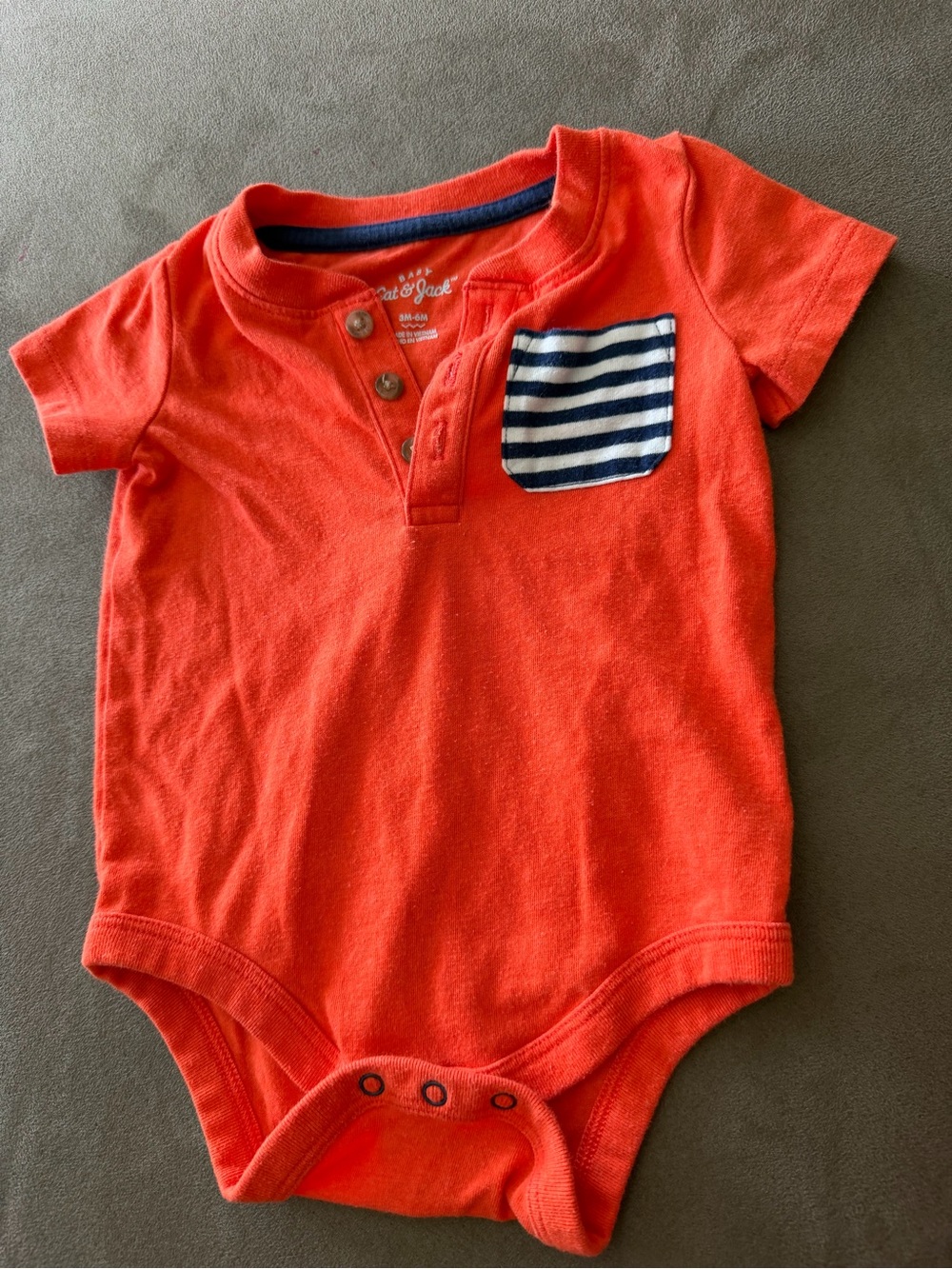 Cat & Jack Orange Short-Sleeve Henley Onesie with Navy Striped Pocket